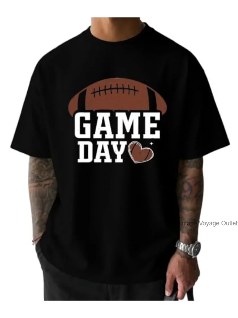 Vintage Football Graphic Tee - Soft Cotton Crew Neck T-Shirt